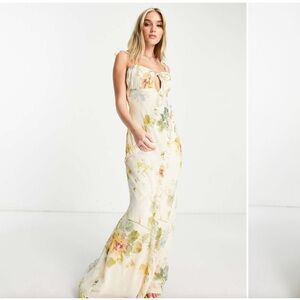 ASOS Hope & Ivy ruched bust maxi dress in cream floral